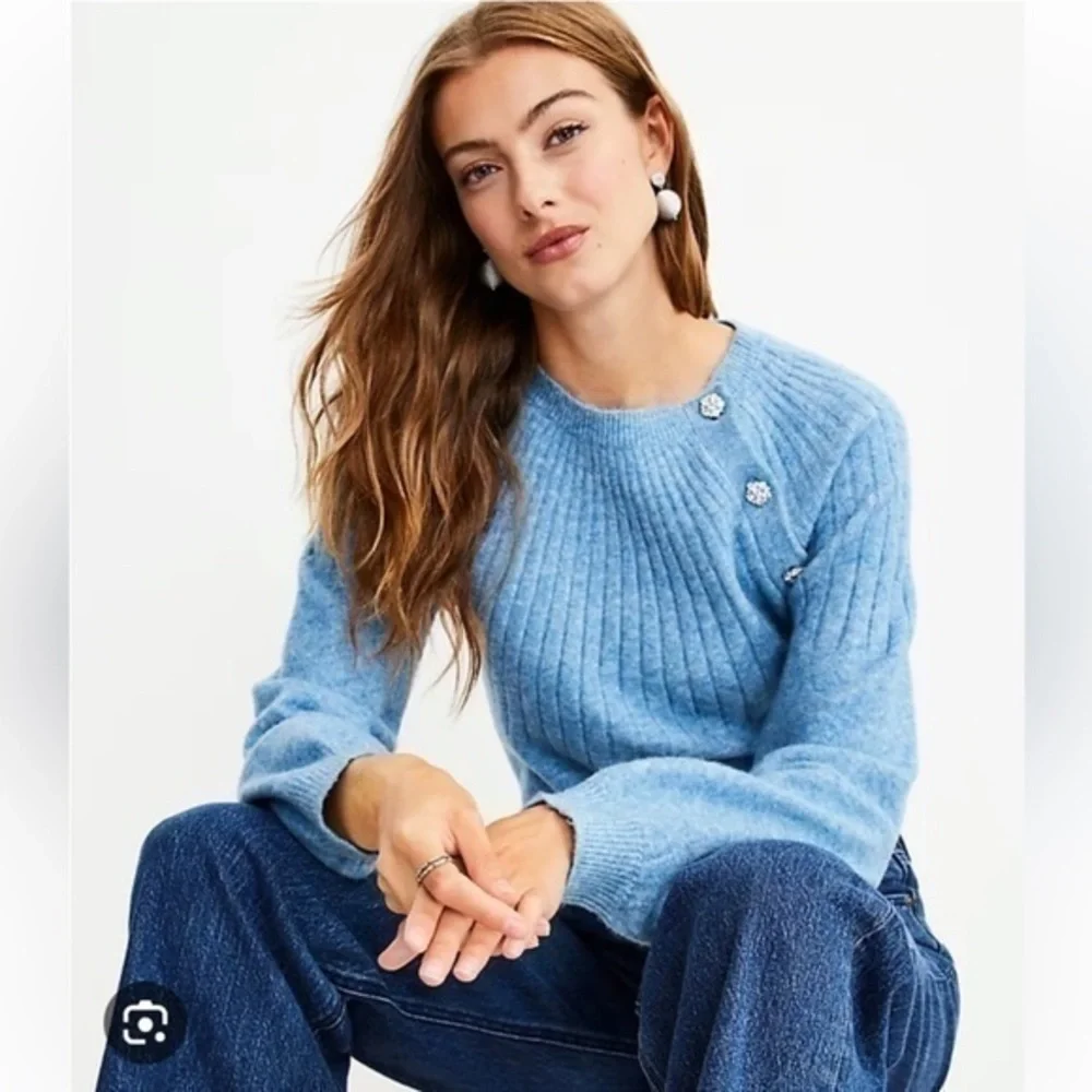 NWT LOFT blue jeweled sweater